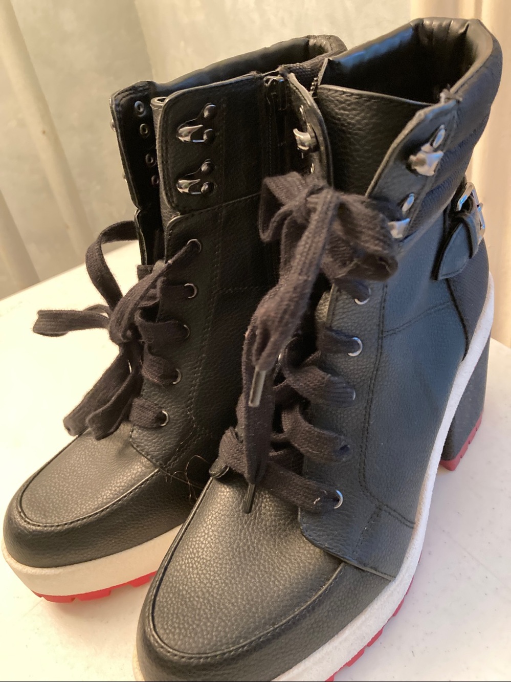Mix No. 6 Black  Heeled Ankle Boots with Red Outsole: Partial Leather - Picture 9 of 10